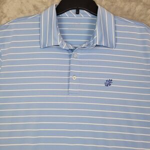 Vineyard Vines Polo Shirt Mens XL Blue White Stripe Stretch Whale on Sleeve